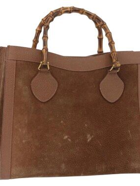 GUCCI Bamboo Hand Bag Suede Brown Gold 002 1095 0260 Auth ep13552